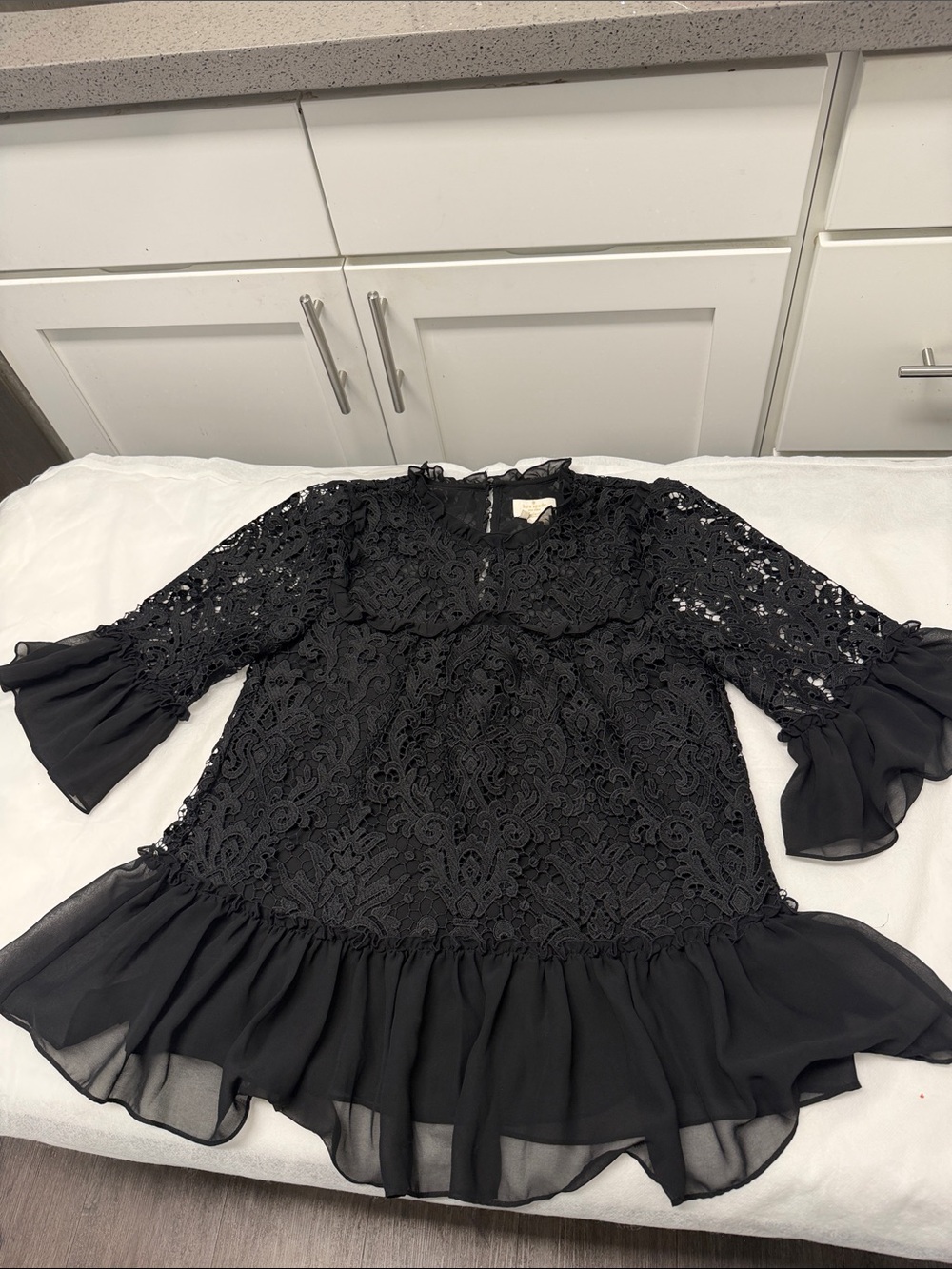 kate spade Black Lace Ruffle-Hem Blouse